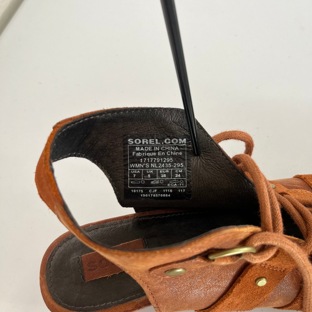 Sorel Addington Women's 7 Rust Brown Leather Lace Up Block Heel Sandals 659 - Picture 10 of 10